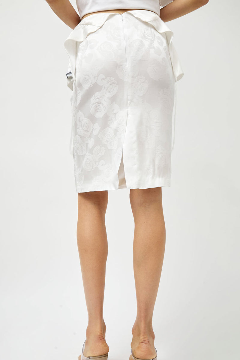 Façon Jacmin Jackie Trompe-l'oeil Dress Skirt in White Flower Rose Jacquard