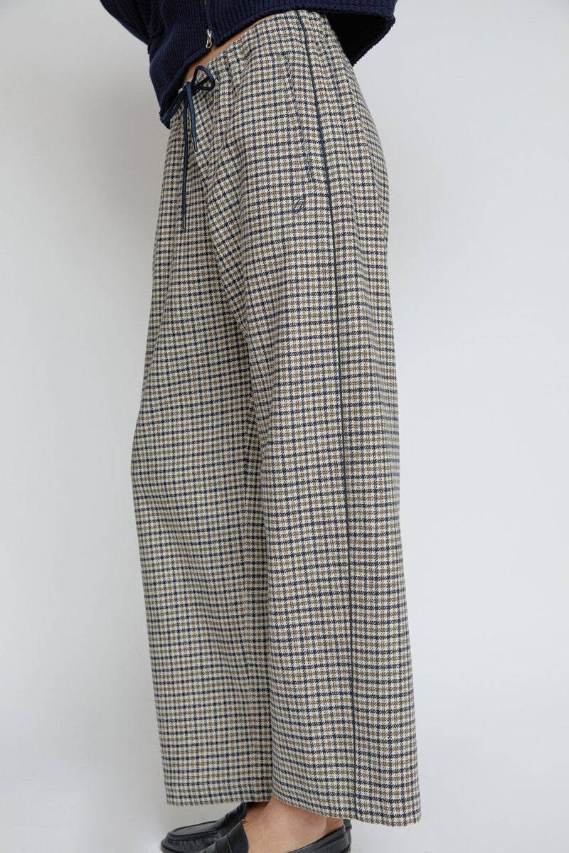 Façon Jacmin Pyjama Pants in Striped Pied De Poule Brown Wool