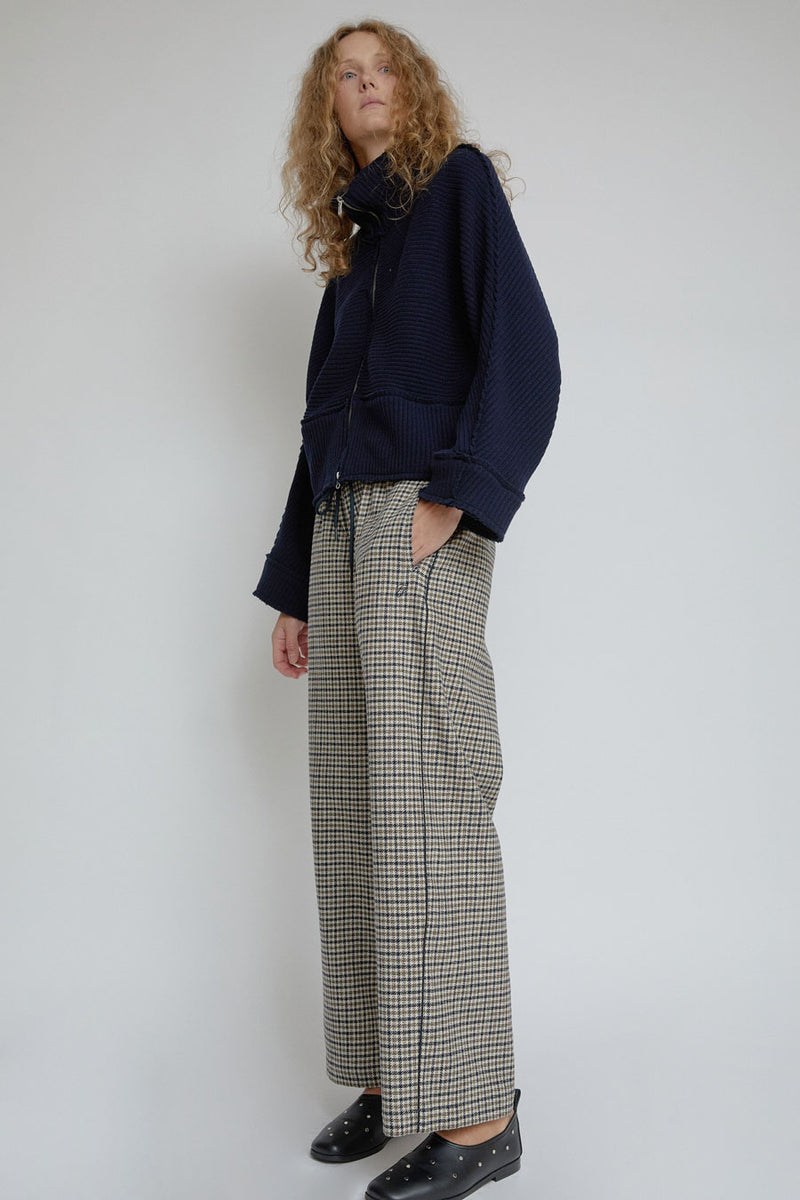 Façon Jacmin Pyjama Pants in Striped Pied De Poule Brown Wool