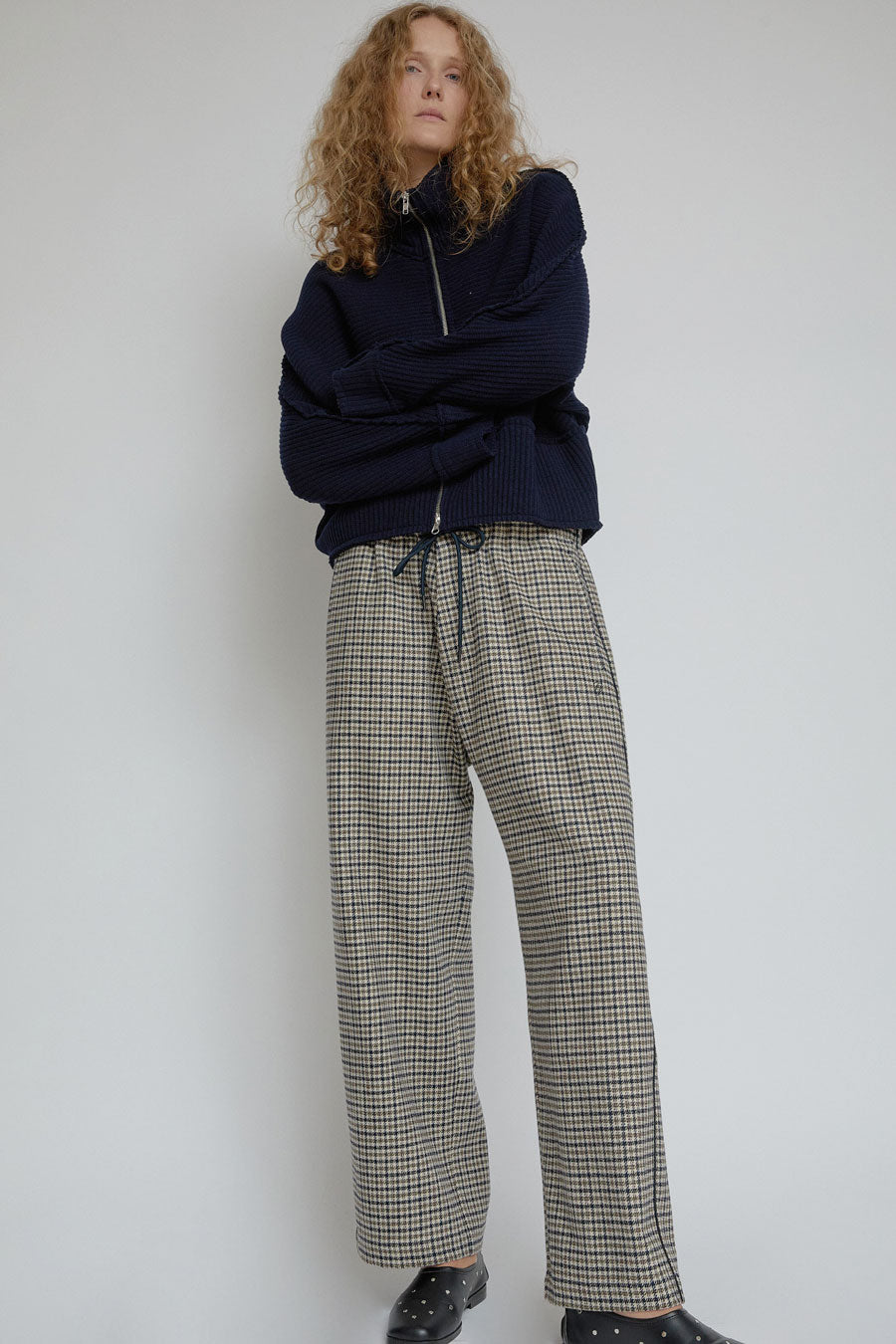 Façon Jacmin Pyjama Pants in Striped Pied De Poule Brown Wool