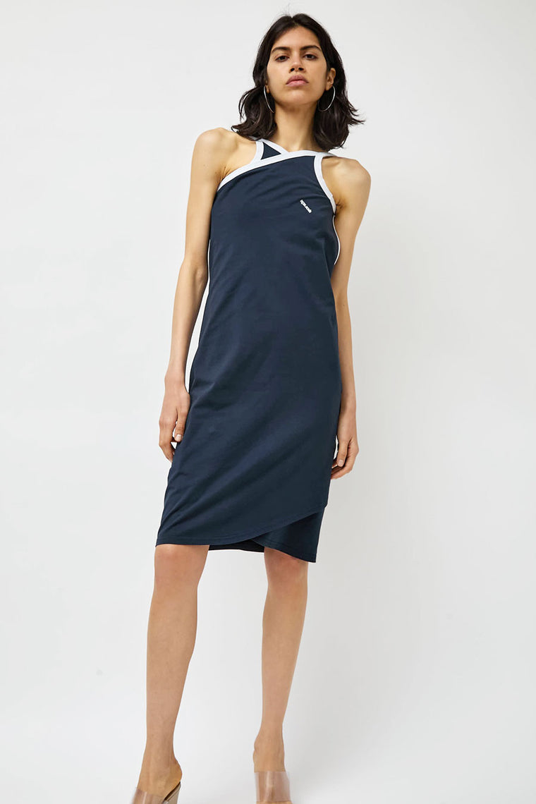 Façon Jacmin Roisin Crossing Dress in Dark Blue and White