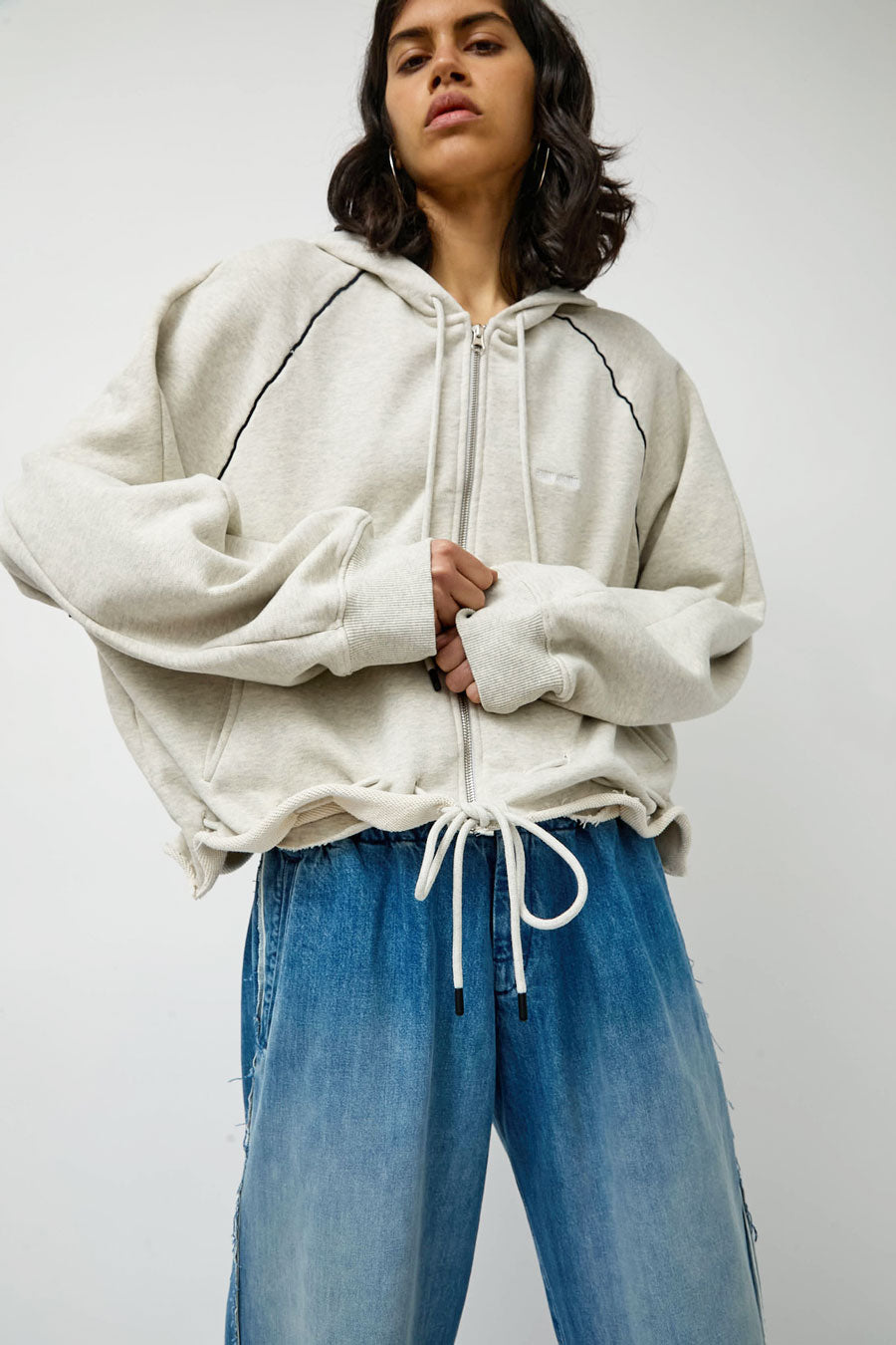 Façon Jacmin Soulwax Gathered Zip Hoodie in Light Grey