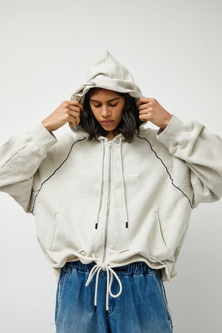 Façon Jacmin Soulwax Gathered Zip Hoodie in Light Grey