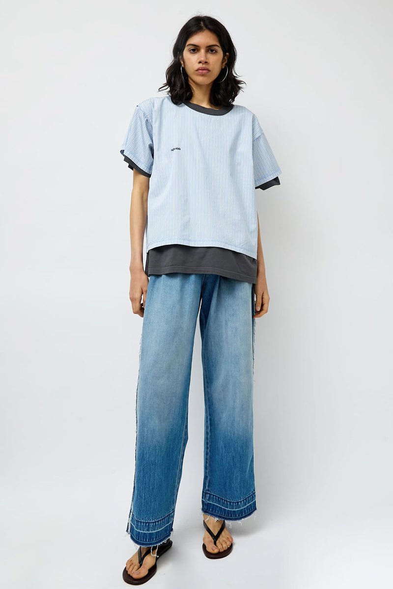 Façon Jacmin Thoai Mirror Double T Shirt in Blue Stripes and Mid Grey