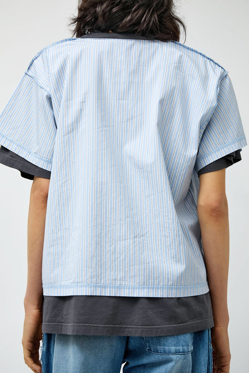 Façon Jacmin Thoai Mirror Double T Shirt in Blue Stripes and Mid Grey