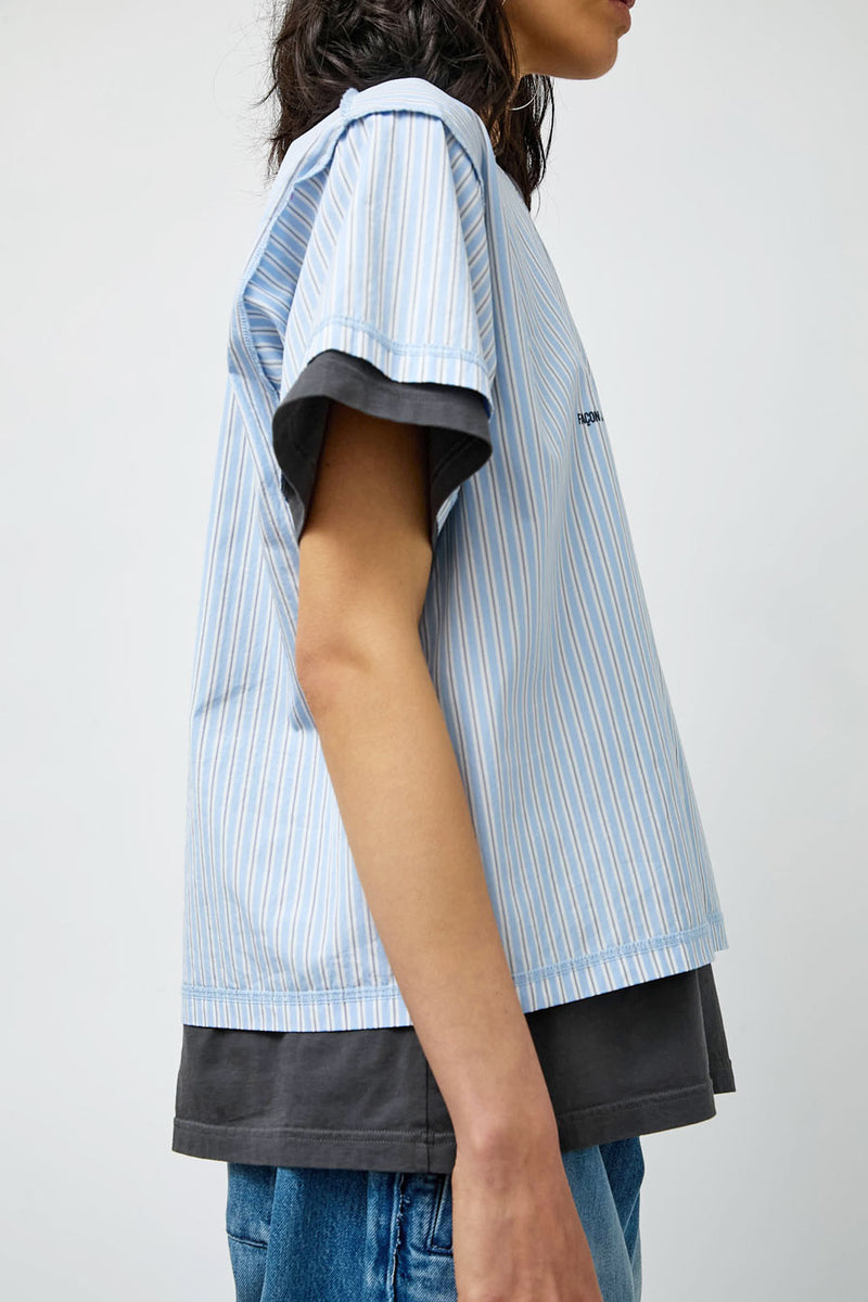 Façon Jacmin Thoai Mirror Double T Shirt in Blue Stripes and Mid Grey