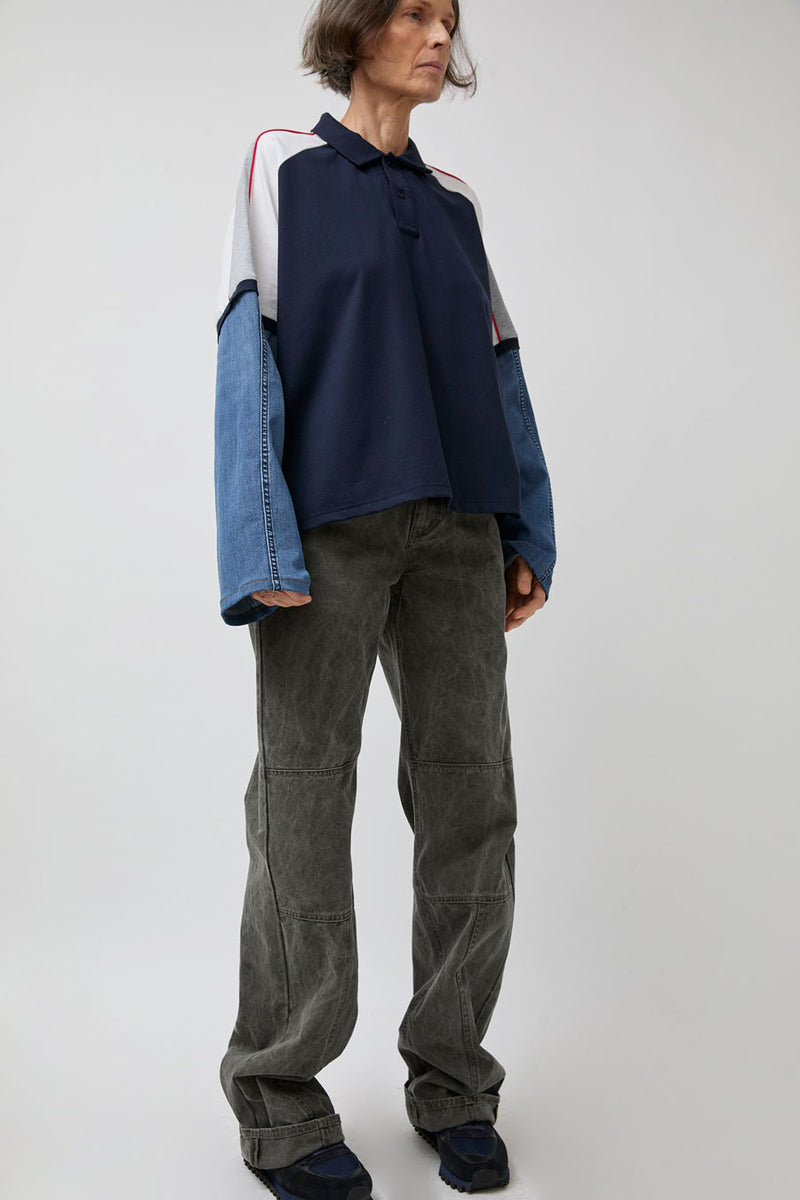 Façon Jacmin Tom Upcycling Long Sleeve Polo in Dark with Light Stripes