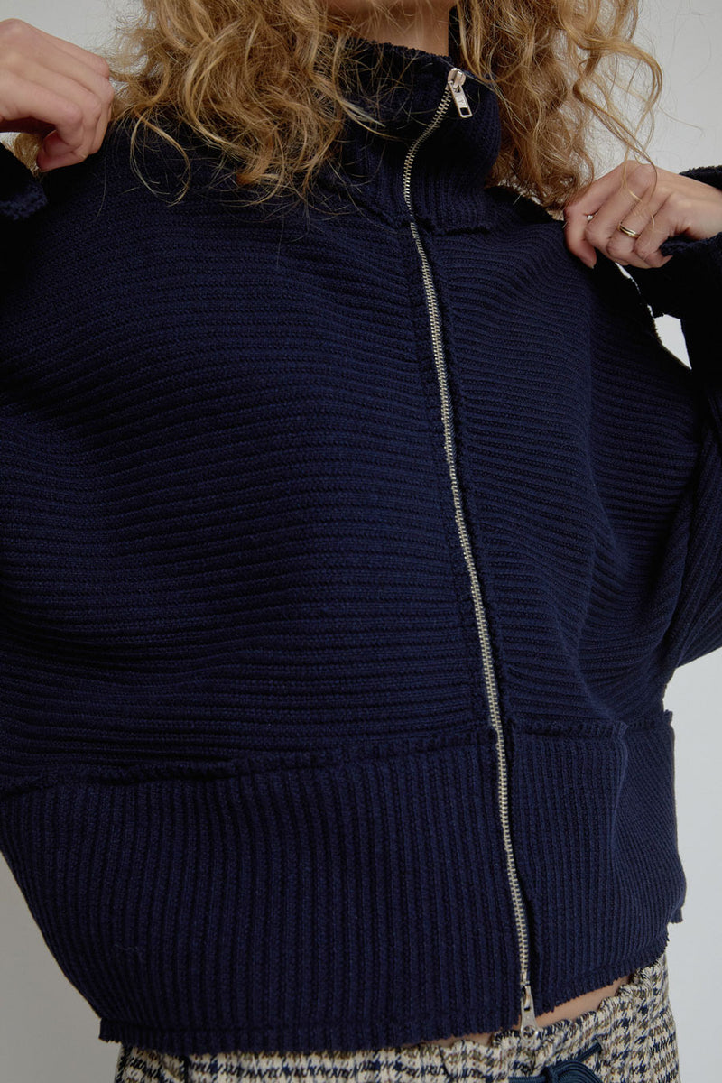 Façon Jacmin Zip Cardigan in Dark Blue