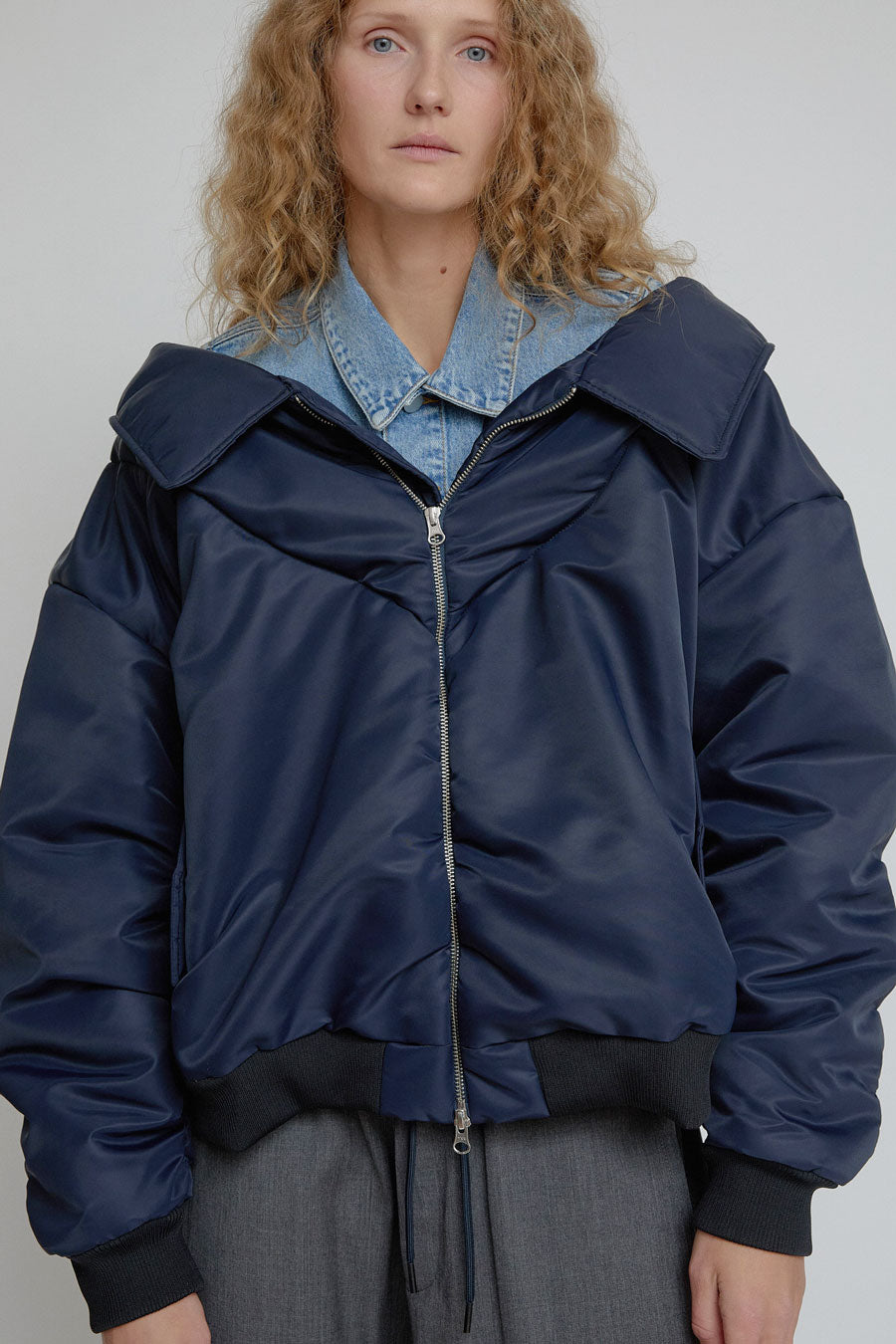 Façon Jacmin 2 in 1 Jacket Bomber in Dark Blue and Mid Blue