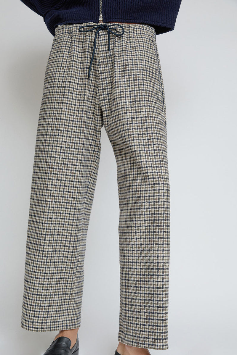 Façon Jacmin Pyjama Pants in Striped Pied De Poule Brown Wool