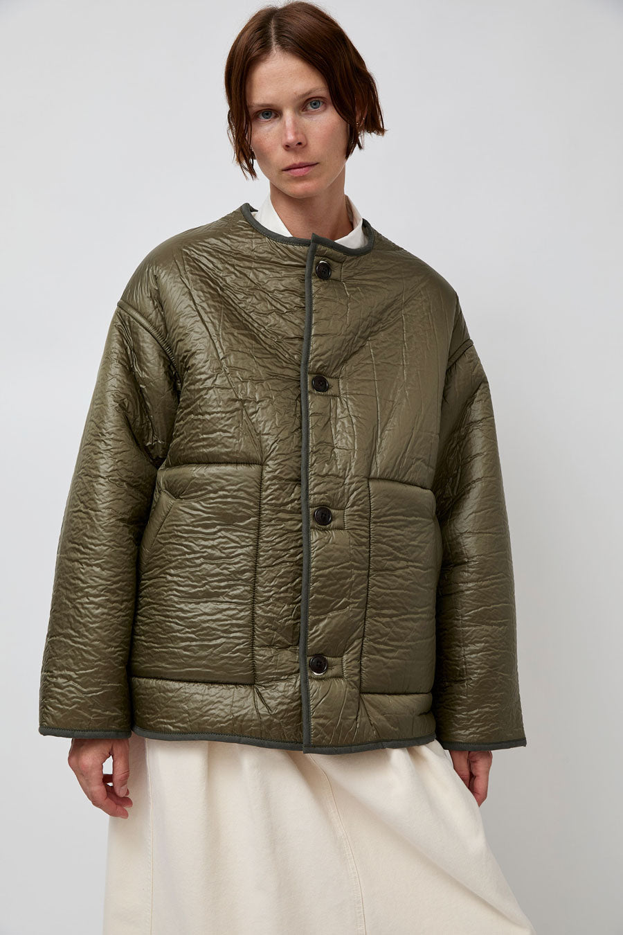 Girls of Dust Solar Reversible Jacket in Fossil and Off White