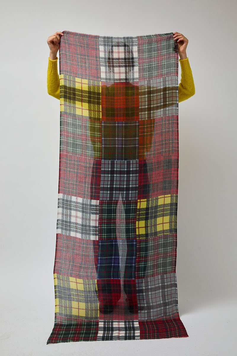 Glen Prince Long Featherweight Wool Scarf in Multi Plaid