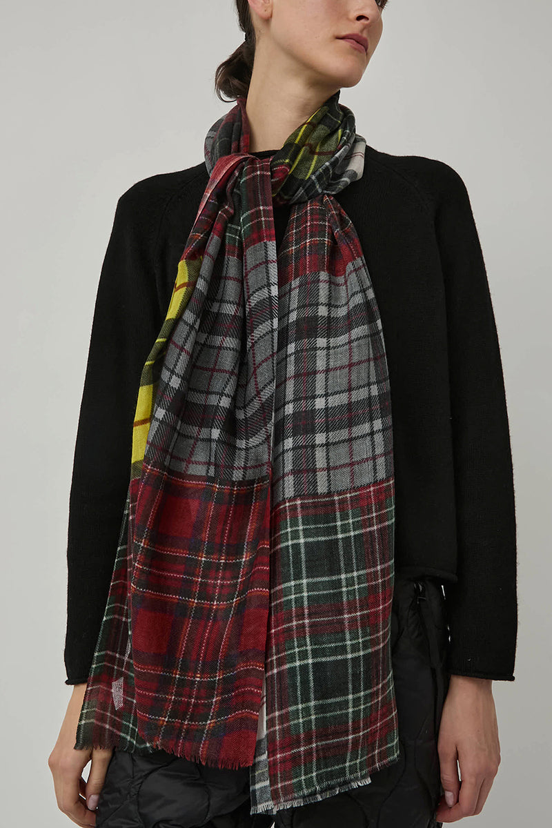 Glen Prince Long Featherweight Wool Scarf in Multi Plaid