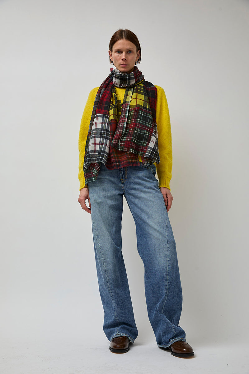 Glen Prince Long Featherweight Wool Scarf in Multi Plaid