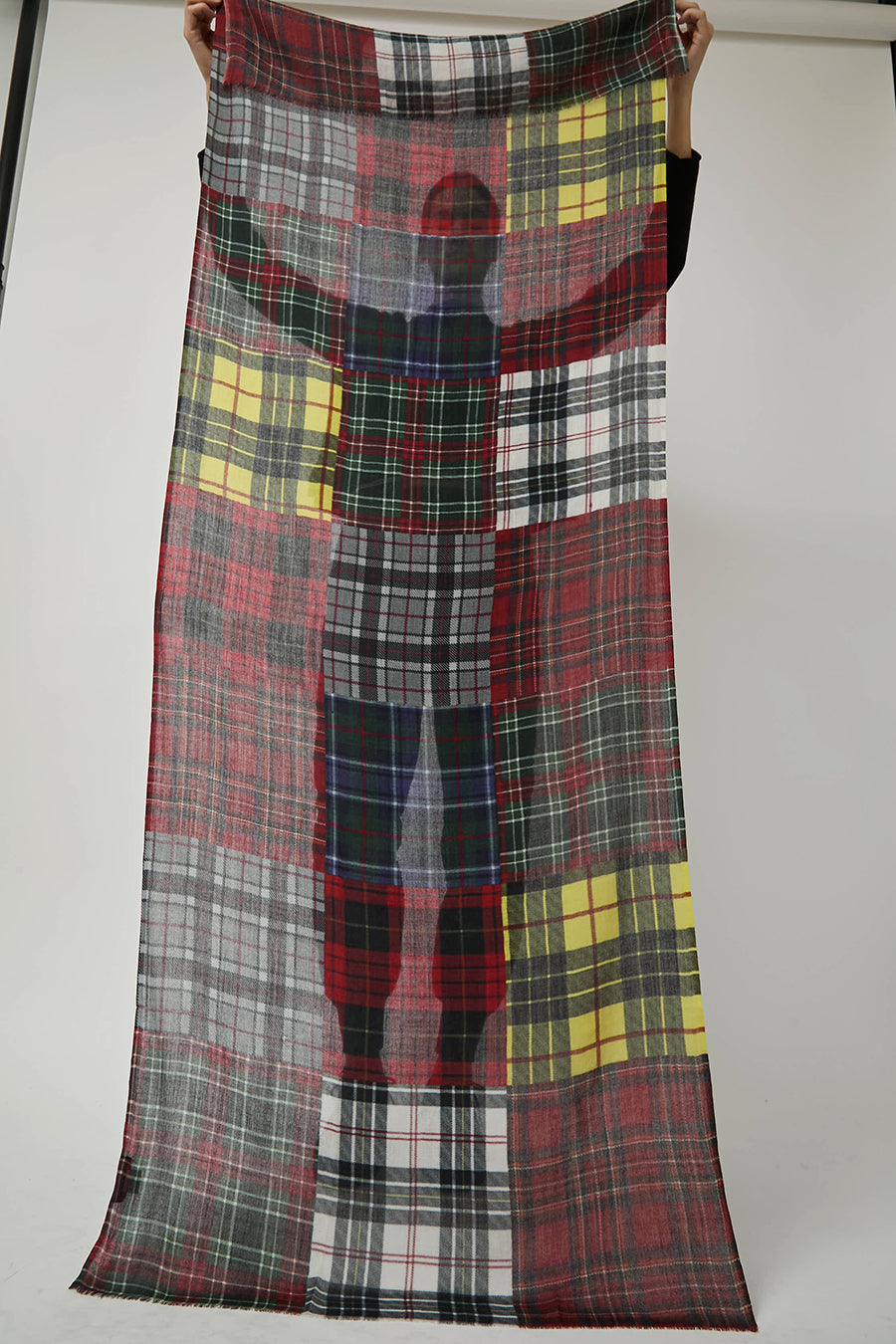 Glen Prince Long Featherweight Wool Scarf in Multi Plaid