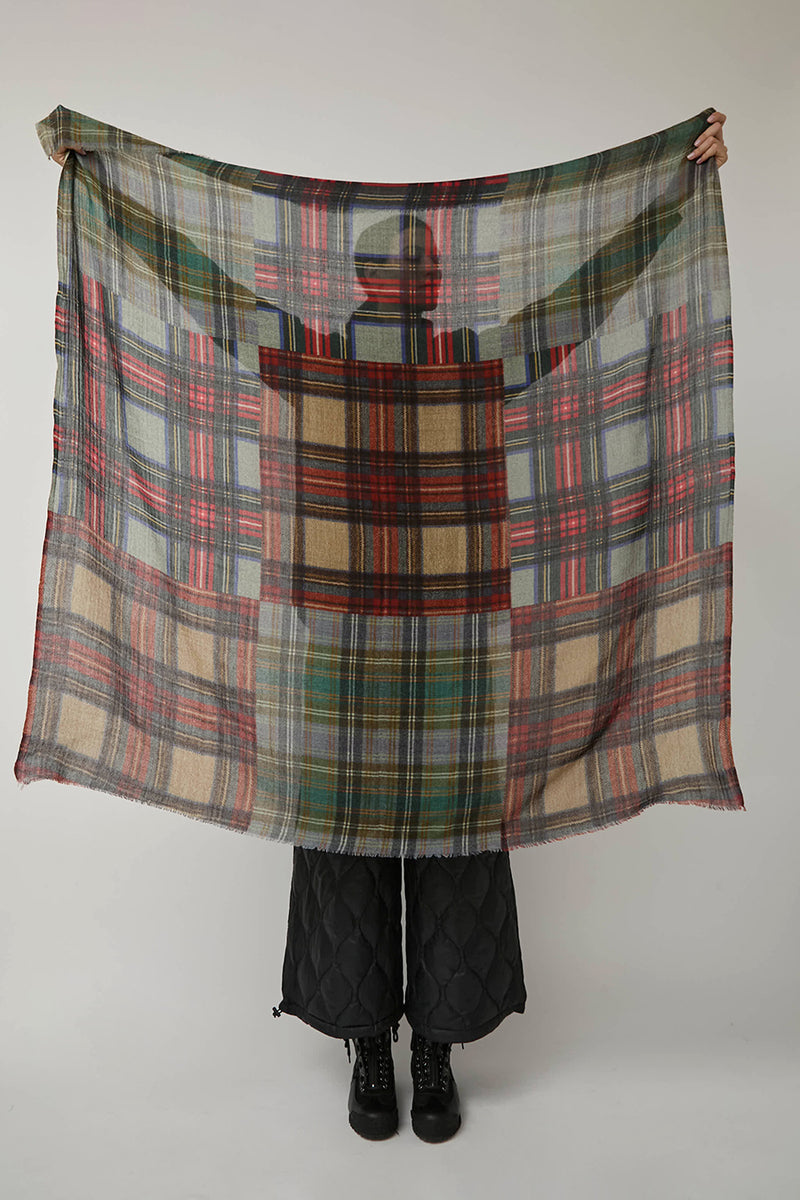 Glen Prince Square Featherweight Wool Scarf in Multi Plaid