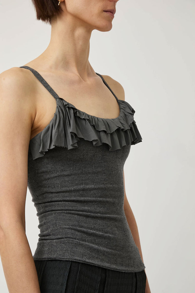 Greta Garmel Knit Flounce Tank in Grey
