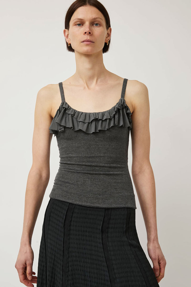 Greta Garmel Knit Flounce Tank in Grey