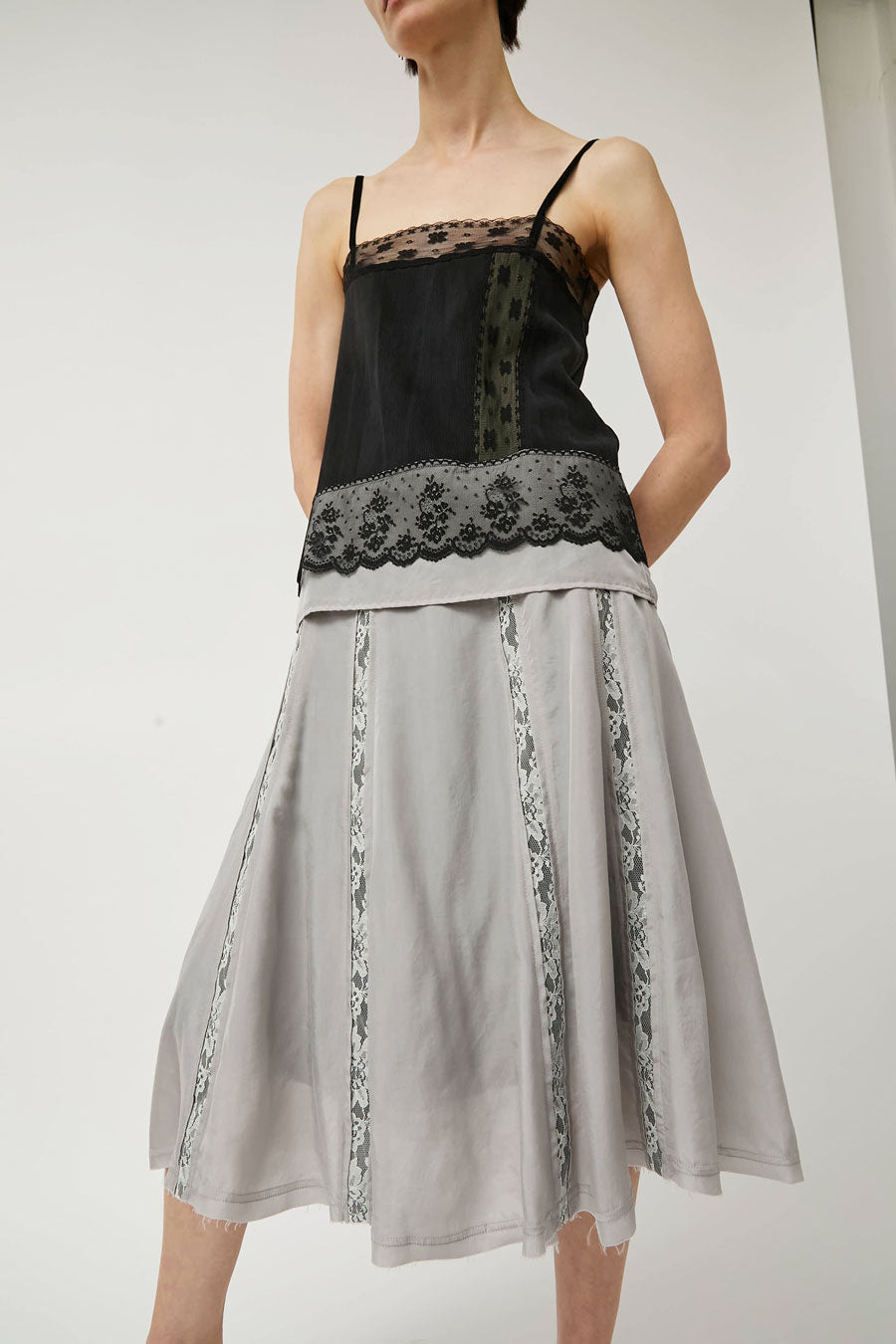 Greta Garmel Lace Godet Skirt in Light Grey