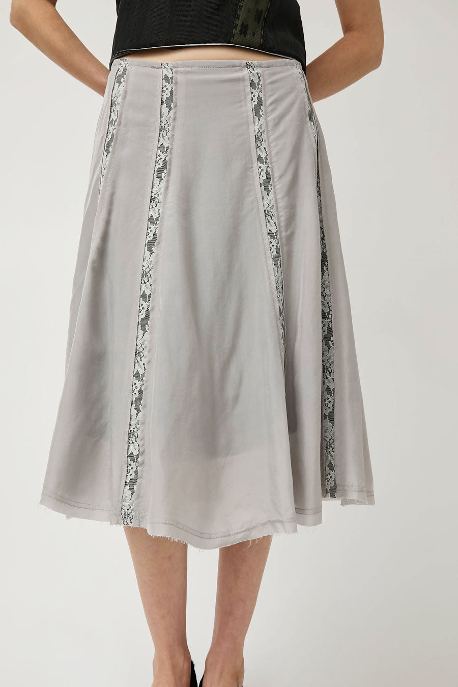 Greta Garmel Lace Godet Skirt in Light Grey