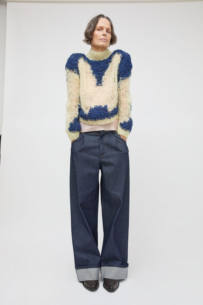 Guðrun & Guðrun Bjøll Sweater in Pale Yellow and Navy