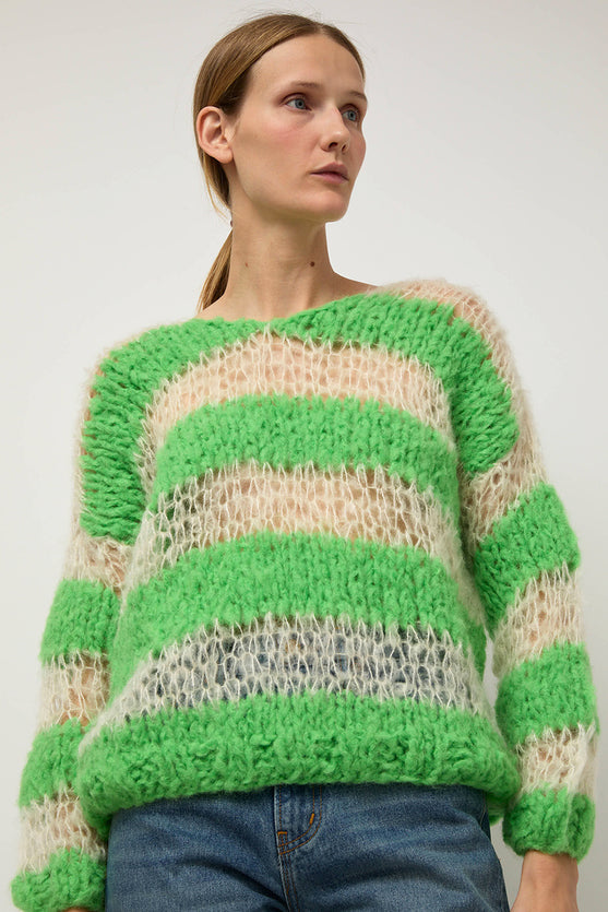 Guðrun & Guðrun Kavi Stripe Sweater in White and Green