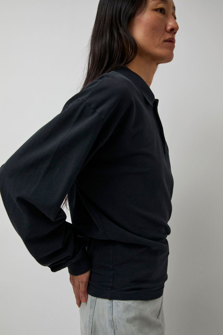 Haikure Freddie Long Sleeve Polo in Carbon