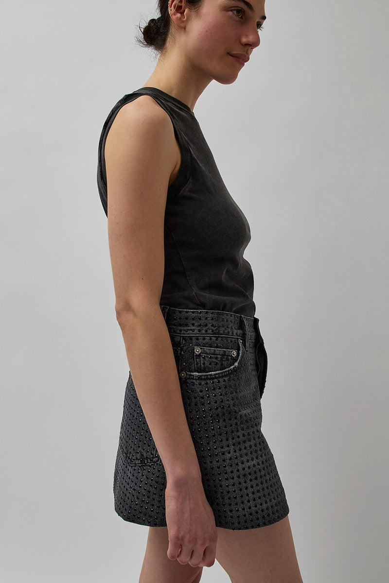 Haikure Susana Denim Skirt in Marble Black