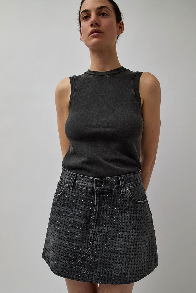 Black Hem Denim Mini Skirt Slim Fit Ripped Holes High - Temu