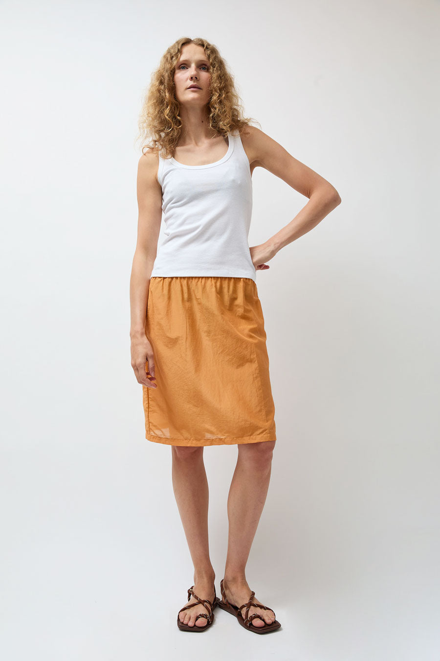 Hakea Sheer Midi Skirt in Tangerine