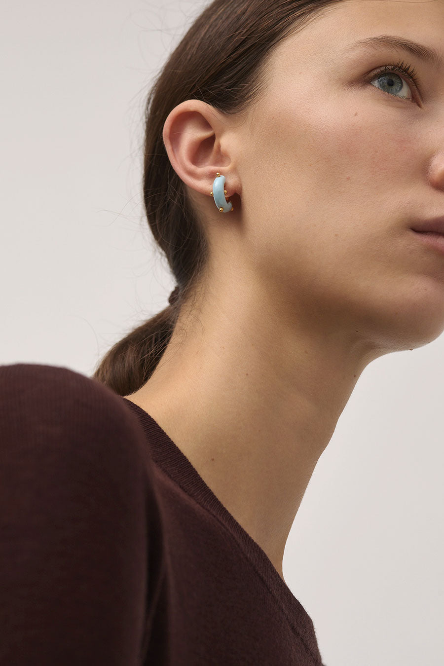 Hannayoo Works Mini Moon Earrings Set in Pale Blue