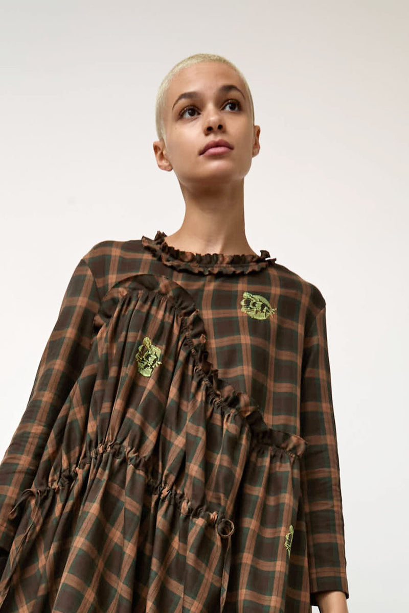 Henrik Vibskov Bon Chalant Dress in Brown Checks