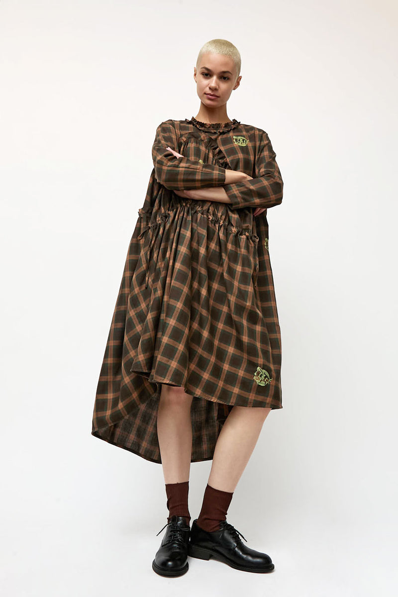 Henrik Vibskov Bon Chalant Dress in Brown Checks