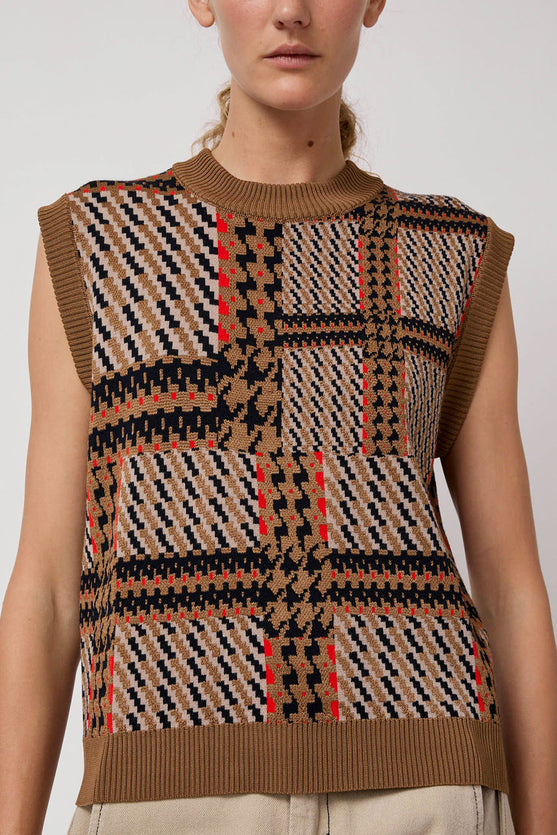 Henrik Vibskov Dust Knitted Vest in Orange Mixed Checks