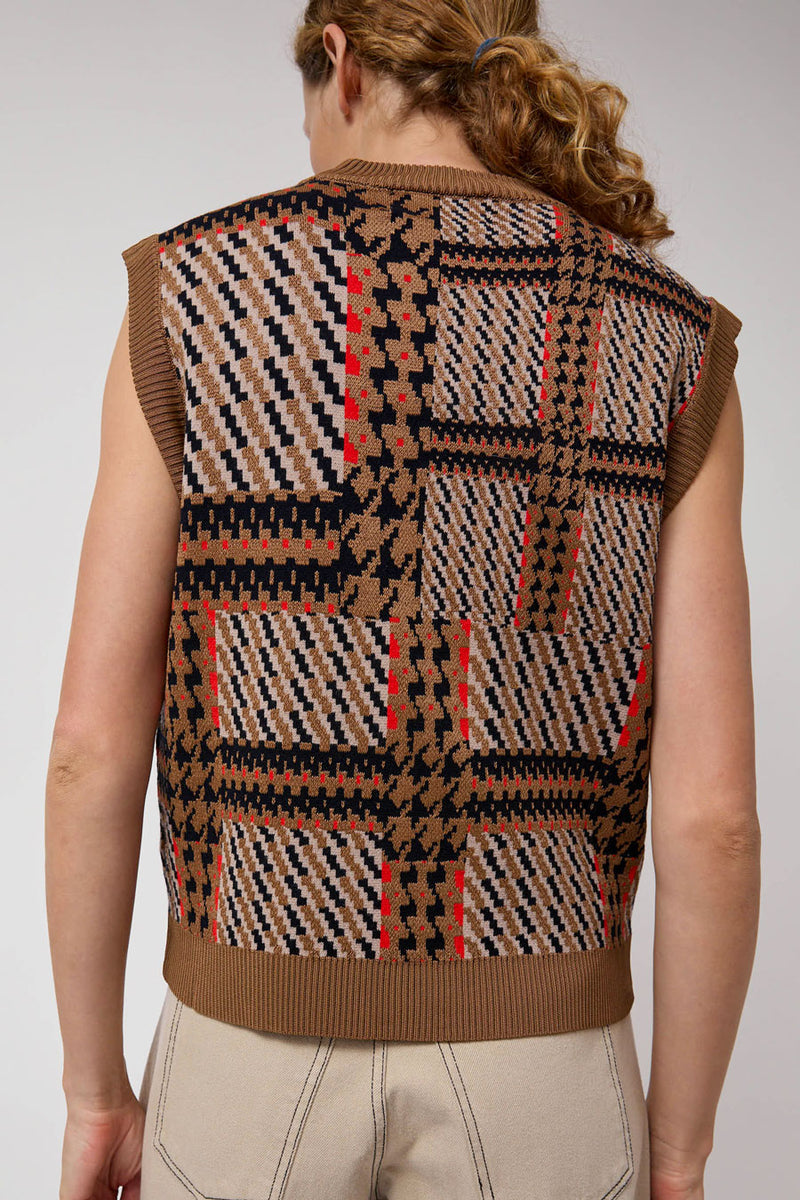 Henrik Vibskov Dust Knitted Vest in Orange Mixed Checks