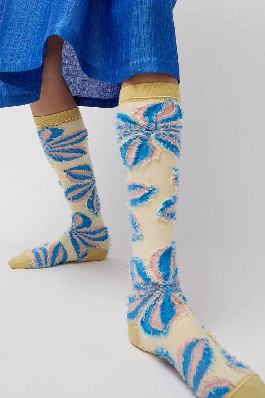 Henrik Vibskov Fuzzy Flower Femme Socks in Fuzzy Yellow Blue