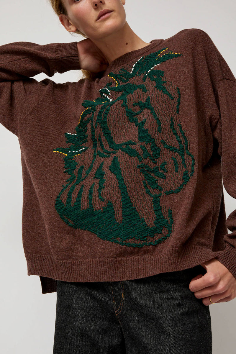 Henrik Vibskov Horse Head Knit Jumper in Brown Horse Head