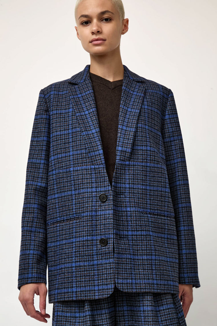 Henrik Vibskov Lonely Blazer in Blue Wool Checks