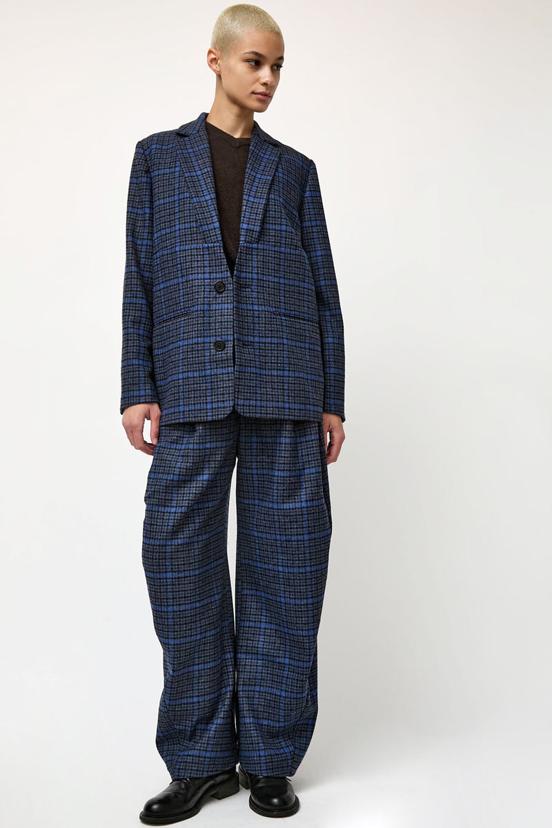 Henrik Vibskov Lonely Blazer in Blue Wool Checks