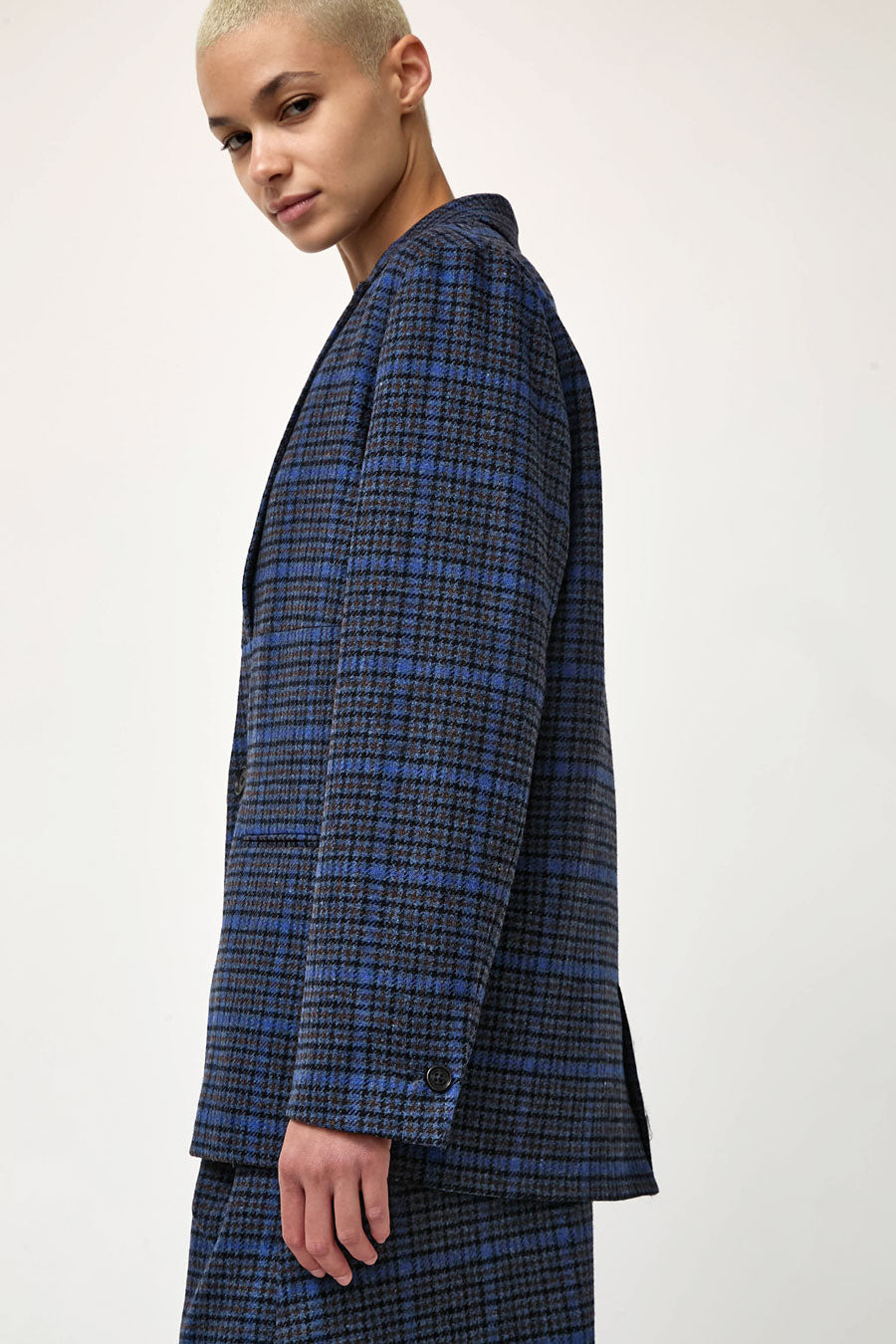 Henrik Vibskov Lonely Blazer in Blue Wool Checks