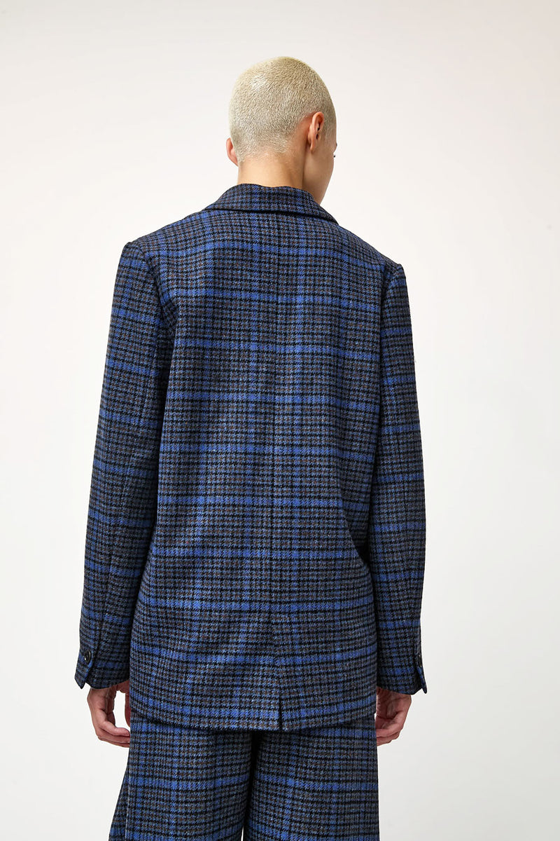 Henrik Vibskov Lonely Blazer in Blue Wool Checks