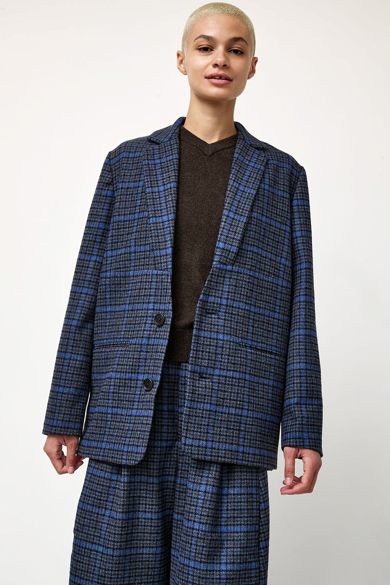 Henrik Vibskov Lonely Blazer in Blue Wool Checks