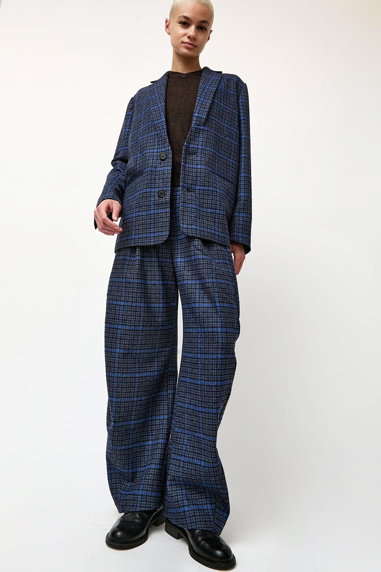 Henrik Vibskov One Pants in Blue Wool Checks