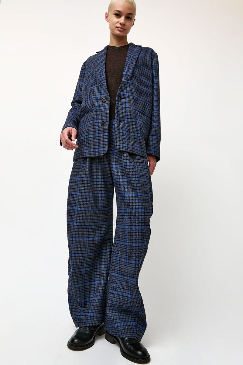 Henrik Vibskov One Pants in Blue Wool Checks