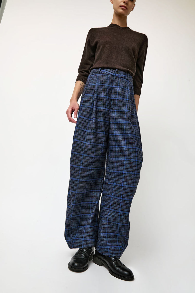 Henrik Vibskov One Pants in Blue Wool Checks