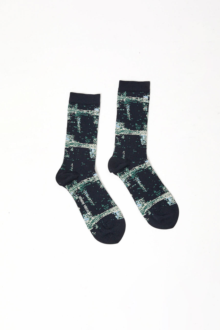 Henrik Vibskov Screen Transparent Socks Femme in Black Green Transparent Blur Grid