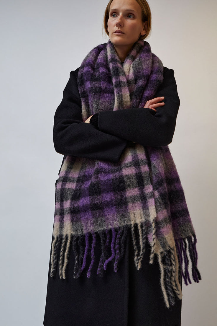 Henrik Vibskov Sliced Wool Scarf in Purple Checks