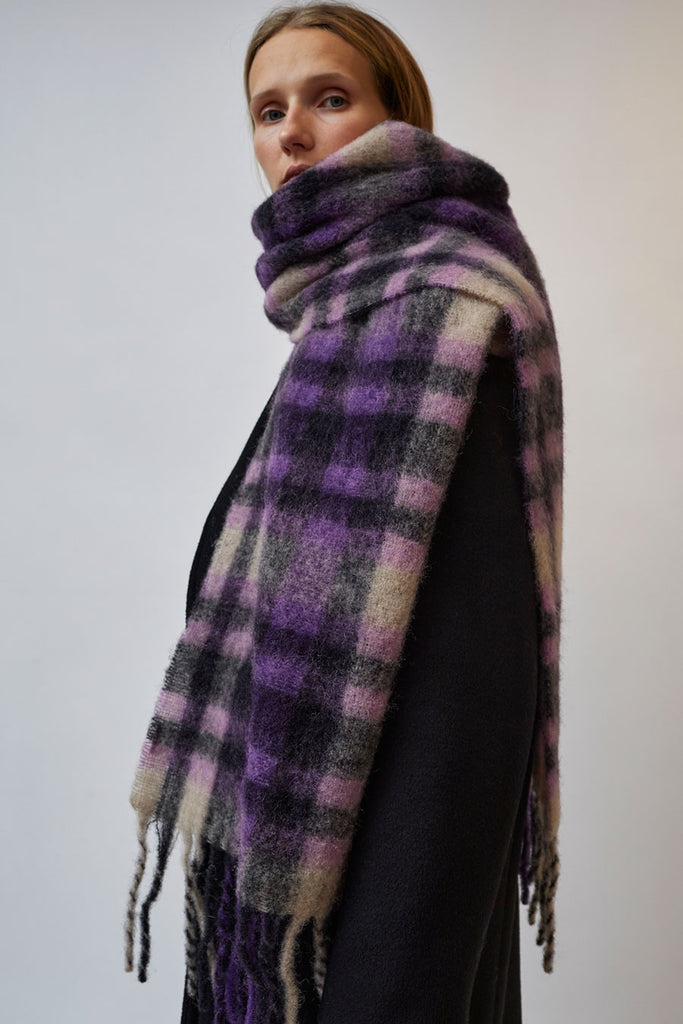 Henrik Vibskov Sliced Wool Scarf in Purple Checks