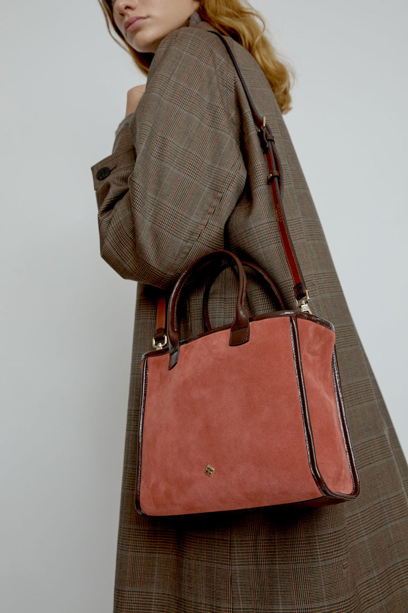 Herbert Frere Soeur Le Toon Velours Fluffy Bag in Rust and Crispy Café