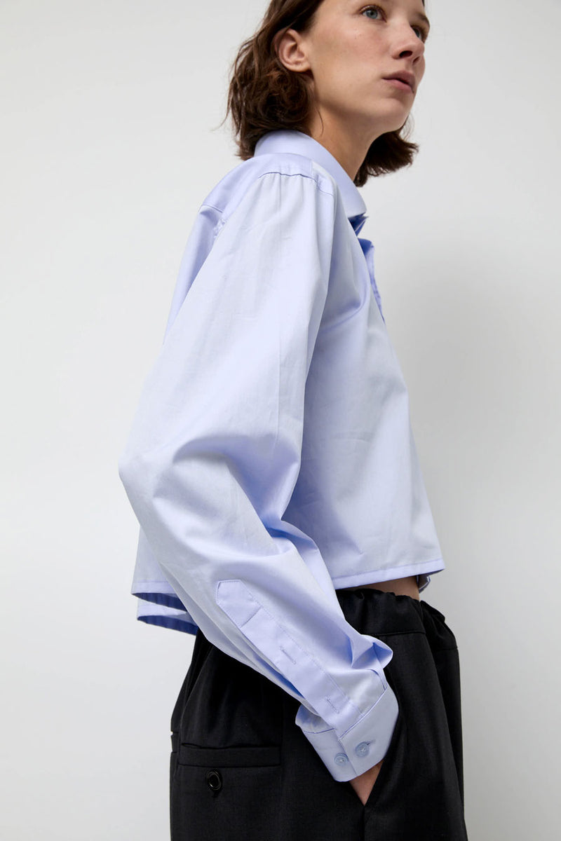 Highlight Studio Blue Poplin Crop Shirt in Light Blue